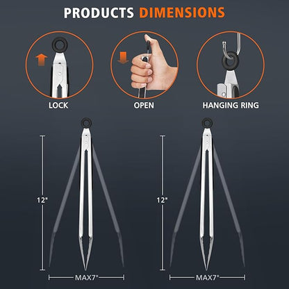 Hotec Stainless Steel Kitchen Tongs, Set of 2-12", Locking Metal Food Tongs for Cooking, Serving, BBQ, Grill Non-Slip Grip - Image 7