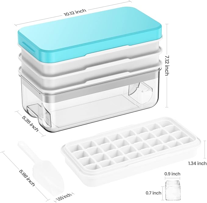Ice Cube Tray with Lid and Bin, PHINOX 96 pcs Ice Trays for Freezer, Ice Cube Trays for Freezer with 3 trays, Container, Lid & Ice Scoop, BPA Free - Image 2