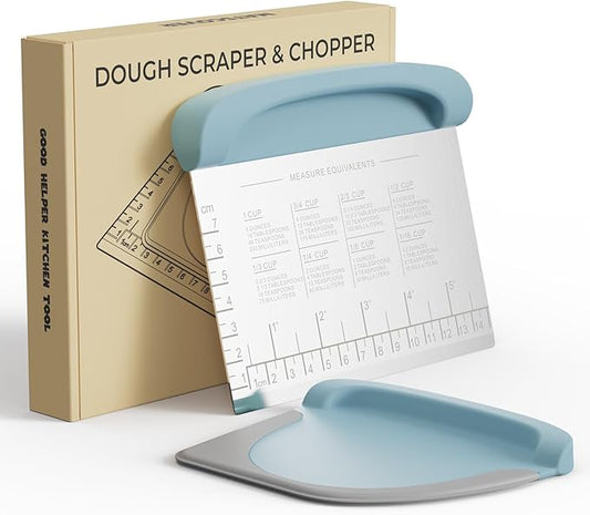 Bench Scraper Dough Cutter Tool - Bowl Pastry Scraper for Bread Cake Pizza, Bench Knife Kitchen Dough Scraper for Baking, Stainless Steel Food Scraper with Grip Handles & Measuring Scal, Blue by Matscover
