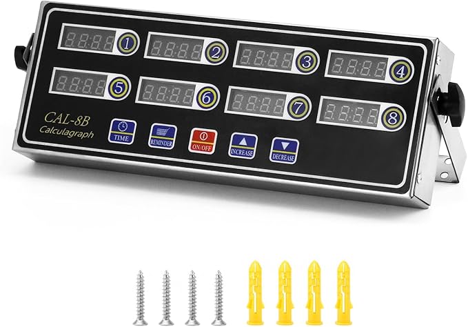 QWORK Digital Kitchen Timer - 8-Channel Multi-Timer with Waterproof Panel, Adjustable Volume by QWORK