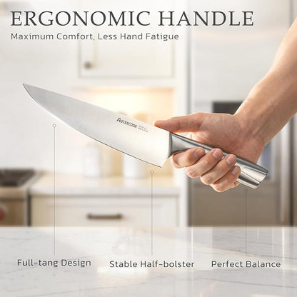 Astercook Knife Set, Kitchen Knives Set with Block and Sharpener Full Tang 15 Pcs Premium Stainless Steel Knives, Dishwasher Safe Knife Set with Anti-slip Ergonomic Handle, Black, Mothers Day Gifts - Image 4