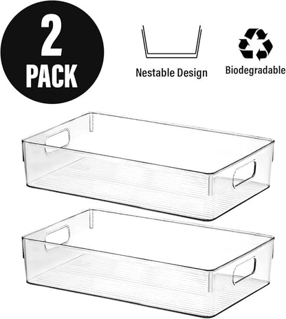 Clear Plastic Storage Bins, Perfect for Kitchen Organization or Pantry Organization and Storage, Large Fridge Organizer Plastic Bins, Pantry Organization and Storage Bins, Cabinet Organizers - Image 4