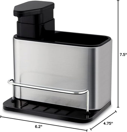Dish Soap Dispenser 3-in-1 Sponge Holder for Kitchen Sink Stainless Steel, Rustproof