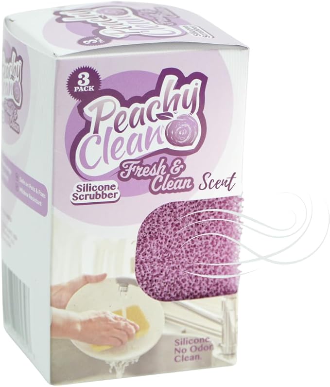 Peachy Clean Silicone Dish Sponge Scrubbers, Fresh & Clean Scent, Non-Scratch, Odor-Resistant, Durable Dish Sponges for Kitchen 3pk - Image 2
