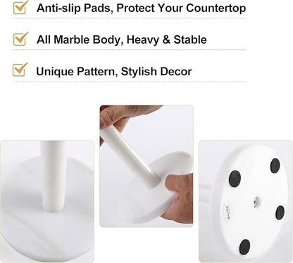 Koville Natural Marble Paper Towel Holder Countertop, 6“ Genuine Stone Paper Towel Holder Stand for Kitchen Storage, for Standard Rolls(Namib Fantasy) - Image 2