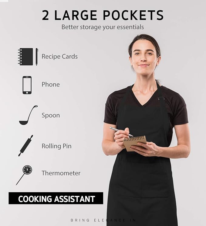 Syntus Apron for Men Women, Adjustable Cooking Kitchen Chef Aprons with 2 Pockets, Cotton/Polycotton/Polyester - Image 4