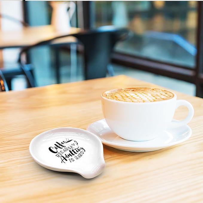 Funny Coffee Spoon Holder-Coffee Spoon Rest-Cafe Bar Station Accessories-Coffee Because Adulting Is Hard Sign