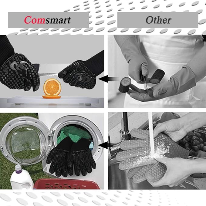 Comsmart BBQ Gloves, 1472F Heat Resistant Silicone Non-Slip Oven Mitts, Long Kitchen Gloves Perfect for Grilling, Cooking, Baking, Cutting - Image 5