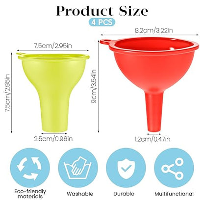4 PCS Kitchen Silicone Funnel, 4 Colors Kitchen Funnel Set Wide Mouth Funnels for Filling Bottles Small Canning Funnels for Daily Cooking and Water Liquid Oil or Powder Transfer - Image 2