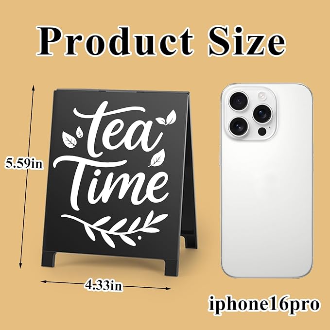 Tea Time Coffee Sign for Cafe Teas Bar Decor Signs Tea Coffee Station Accessories Gift for Coworker Women Men Home Office Kitchen Decor Plaque Table Centerpiece (Black) - Image 2