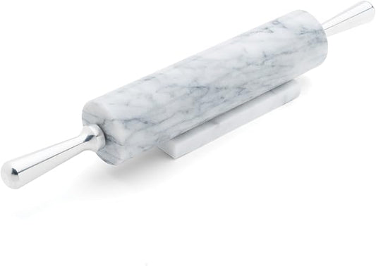 Fox Run 8648 Marble Rolling Pin and Base with Aluminum Handles, 2.5 x 17.5 x 3 inches, White by foxrunbrands