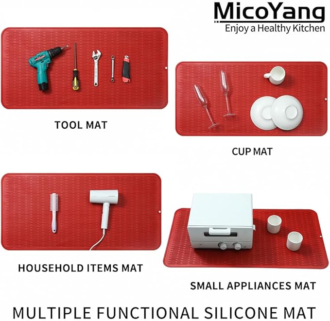 MicoYang Silicone Dish Drying Mat for Multiple Usage,Easy clean,Eco-friendly,Heat-resistant Silicone Mat for Kitchen Counter or Sink,Refrigerator or Drawer Liner Red 5XL 36inches x 18inches - Image 4