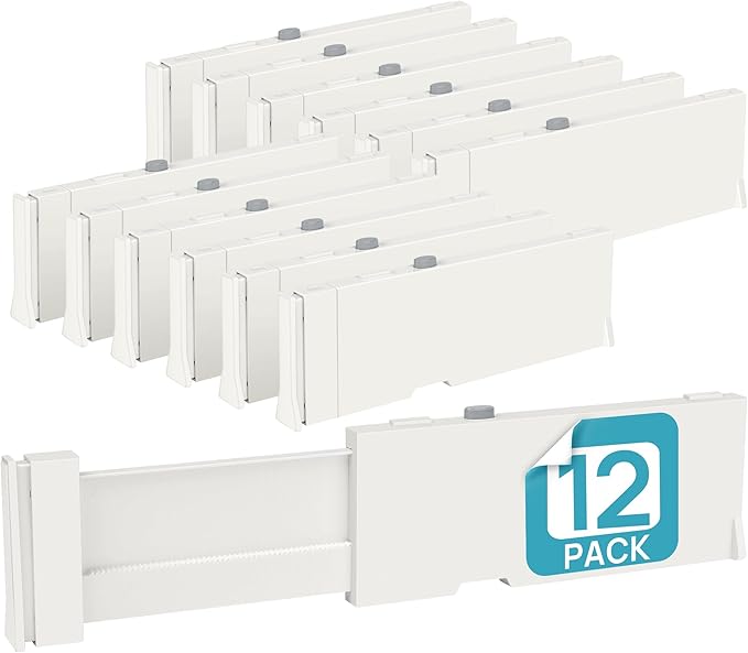Vtopmart 12 Pack Drawer Dividers for Clothes, 4" High 11.3"-17" Adjustable Expandable Dresser Drawer Organizer, Plastic Drawers Separator for Dresser, Baby Clothes, Underwear, Kitchen & Office Storage by Vtopmart