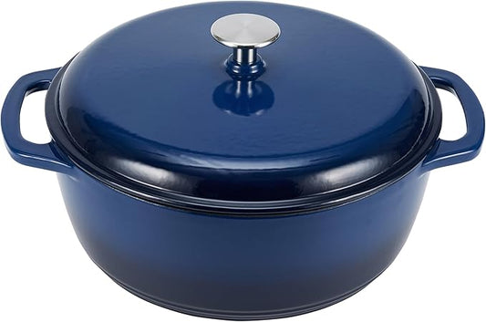 Amazon Basics Enameled Cast Iron Dutch Oven Pot with Lid, Dual Handles, Heavy-Duty, Oven Safe for Stews, Roasting, Baking, 6-Quart, Navy by AmazonBasics