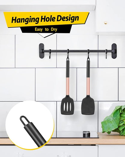 Pack of 2 Silicone Solid Turner, Non Stick Slotted Kitchen Spatulas, High Heat Resistant BPA Free Cooking Utensils, Ideal Cookware for Fish, Eggs, Pancakes(Rose Gold Black) - Image 4
