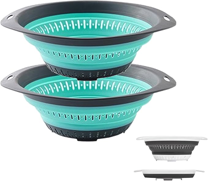 Collapsible Colander and Strainer,Silicone Strainer Colanders & Food Strainers,for Vegetable and Fruit, Kitchen Essentials (2, Blue, 2.5L+2.5L) by LogFaadCoi