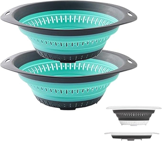 Collapsible Colander and Strainer,Silicone Strainer Colanders & Food Strainers,for Vegetable and Fruit, Kitchen Essentials (2, Blue, 2.5L+2.5L) by LogFaadCoi