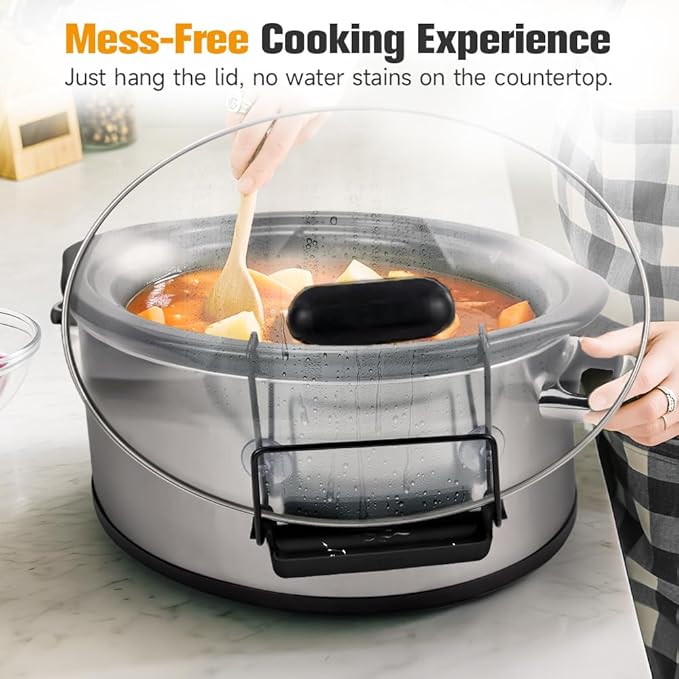 SOPHICO Slow Cooker Lid Holder for Cooking, Hand Free Pot Lid Organizer, Stainless Steel Rack with Silicone Sink, Fits Most Slow Cookers, Keeps Countertop No Mess (Black, 2 Pack) - Image 3