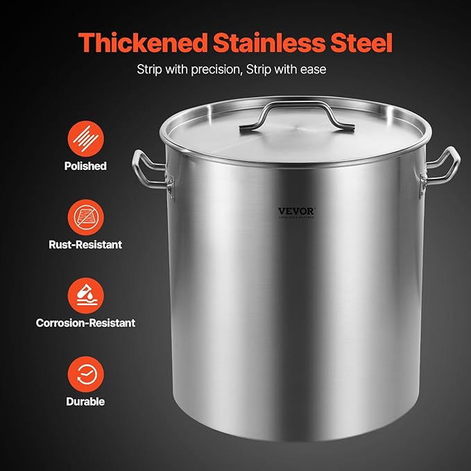 VEVOR Stainless Steel Stockpot, 64 Quart Large Cooking Pots, Cookware Sauce Pot with Basket, Lid, and Handle, Heavy Duty Commercial Grade Stock Pot, Sanding Treatment, for Large Groups Events Silver - Image 3