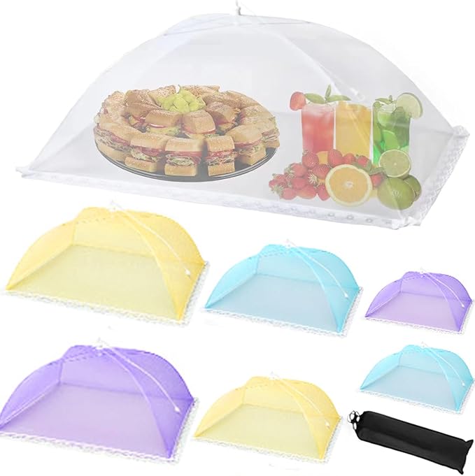 7 Pack Colorful Food Covers Food Tent for Outside Mesh to Keep Bugs away, Reusable Collapsible Food Nets(40x24*1,17x17*2,14x14*2,12x12*2) including Carry Bag,Ideal for Picnic Party BBQ Wedding Fruit by WokuyaDirectDesignforLoveIdealforParty