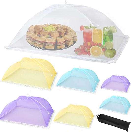 7 Pack Colorful Food Covers Food Tent for Outside Mesh to Keep Bugs away, Reusable Collapsible Food Nets(40x24*1,17x17*2,14x14*2,12x12*2) including Carry Bag,Ideal for Picnic Party BBQ Wedding Fruit by WokuyaDirectDesignforLoveIdealforParty