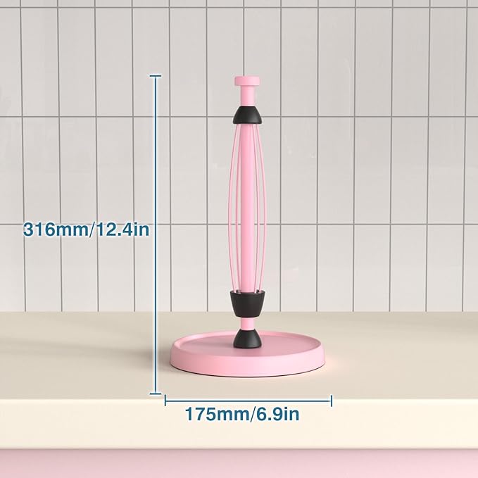 Pink Paper Towel Holder Countertop, Pink Kitchen Accessories Decor, Stainless Steel, Weighted Base, Paper Towel Roll Holder Stand with Ratchet Mechanism for Kitchen Bathroom Farmhouse Essentials - Image 6