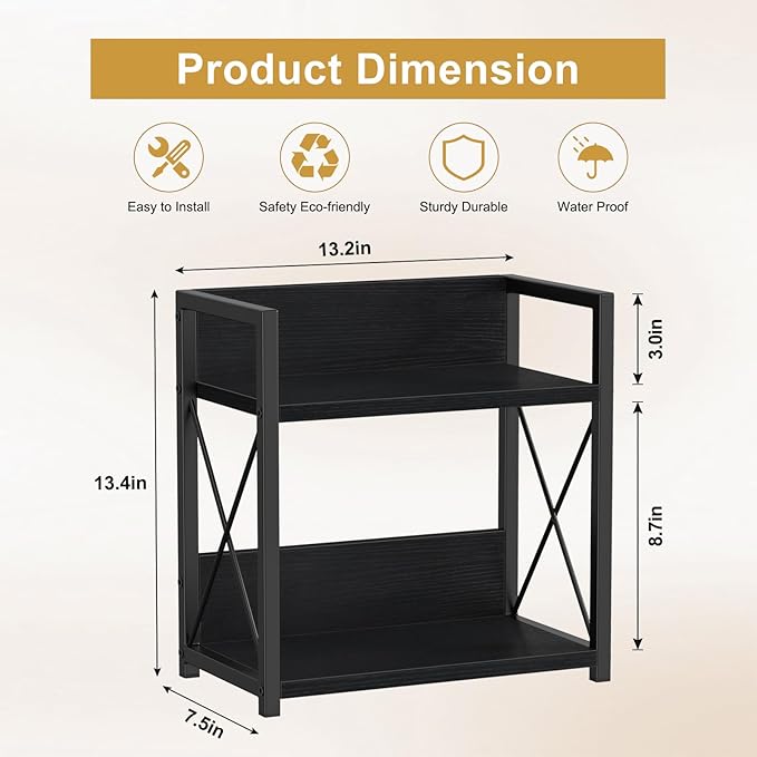 Giikin Countertop Organizer, 2 Tier Coffee Station Organizer for Desktop, Wood Counter Shelf Spice Rack for Kitchen (Black, M) - Image 2