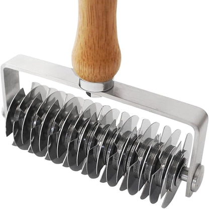 Lattice Cutter Pastry Tool, Stainless Steel Pastry Lattice Roller Cutter Wood Handle for Dough Pie Pizza Crust Bread Beef Wellington, Time-Saver Baking Tools