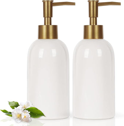 Natheeph 14OZ Ceramic Soap Dispenser Ceramic Soap Pump Dispenser Can Fill Liquid for Bathroom/Kitchen (2PC White) by Natheeph