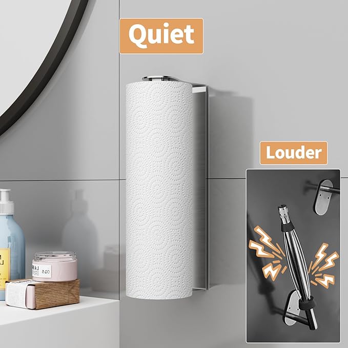 Paper Towel Holder Under Cabinet, Wall Mount Paper Towel Holder for Kitchen Bathroom, Stainless Steel, Adhesive or Screws, Silver - Image 4