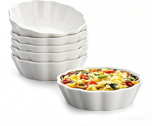 Mini Baking Dish Set, 12 oz Ramekins for Oven, Small Casserole Dishes, Individual Ceramic Baking Dishes for Creme Brulee, Pot Pie, Dessert & Lasagna, Oven Safe, Set of 6