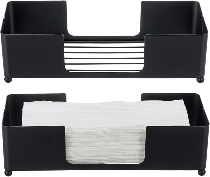 MyGift Modern Matte Black Metal Tabletop Folded Paper Hand Towel Holder, Commercial Countertop Tissue Paper Dispenser Tray for Trfold, C-Fold and Z-Fold Paper Towels, Set of 2