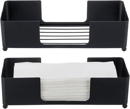 MyGift Modern Matte Black Metal Tabletop Folded Paper Hand Towel Holder, Commercial Countertop Tissue Paper Dispenser Tray for Trfold, C-Fold and Z-Fold Paper Towels, Set of 2