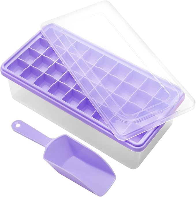 Silicone Ice Cube Tray with Leak-Proof Lid & Storage Bin for Freezer – BPA-Free 36-Piece Nugget Ice Molds, Spill-Resistant Cover & Ice Scoop Container Cover by CZWLHG