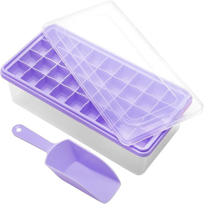 Silicone Ice Cube Tray with Leak-Proof Lid & Storage Bin for Freezer – BPA-Free 36-Piece Nugget Ice Molds, Spill-Resistant Cover & Ice Scoop Container Cover by CZWLHG