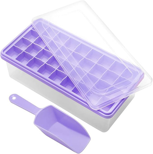 Silicone Ice Cube Tray with Leak-Proof Lid & Storage Bin for Freezer – BPA-Free 36-Piece Nugget Ice Molds, Spill-Resistant Cover & Ice Scoop Container Cover by CZWLHG