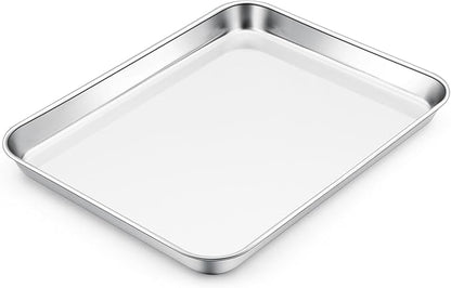 E-far Toaster Oven Tray, 10.5”x8.3” Stainless Steel Small Baking Cookie Sheet, Compact Non-toxic Metal Baking Pan for Cake, Healthy & Rust Free, Mirror Finish & Dishwasher Safe, 1 Pack by E-far