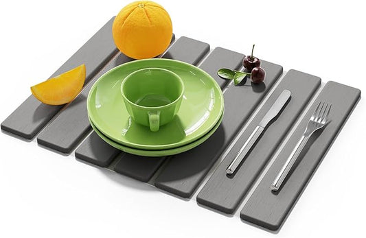 Stone Dish Drying Mat for Kitchen Counter,15.5''x11.8'' Foldable Quick Dry Stone Kitchen Mat,Eco-Friendly,Absorbent Diatomaceous Earth Mats for Dishes Bottles Cups Bathroom Any Countertop-Dark Gray by AEFLMHealth%C2%B7Home