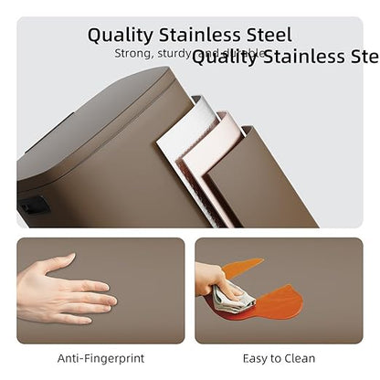 KUK 13 Gallon Kitchen Trash Can with Lid, 50L/13Gal Office Step Garbage Can for Home, Kitchen, Laundry Room, Office, Brushed Stainless Steel, Brown
