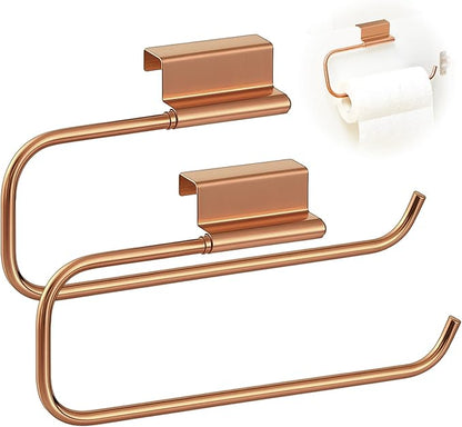 Yaocom 12.4 Inches Cabinet Door Paper Towel Holder Camper Under Sink No Drilling Paper Towel Storage and Dispenser for RV Kitchen Bathroom Laundry Room, Stainless Steel(Rose Gold,2 Pcs)