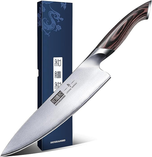 HOSHANHO Kitchen Knife in Japanese High Carbon Steel, Professional High-Class Chef's Knife 8 inch, Non-slip Ultra Sharp Cooking Knives with Ergonomic Handle by HOSHANHO