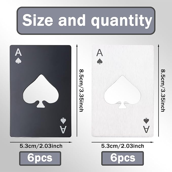 Ace of Spades Bottle Openers, 12Pcs Poker Card Bottle Openers,Credit Card Size Stainless Steel Bottle Opener Card, Beer Bottle Opener for Wallet Pocket Wedding Party Good Gift - Silver/Black - Image 2