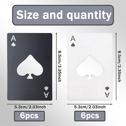 Ace of Spades Bottle Openers, 12Pcs Poker Card Bottle Openers,Credit Card Size Stainless Steel Bottle Opener Card, Beer Bottle Opener for Wallet Pocket Wedding Party Good Gift - Silver/Black - Image 2