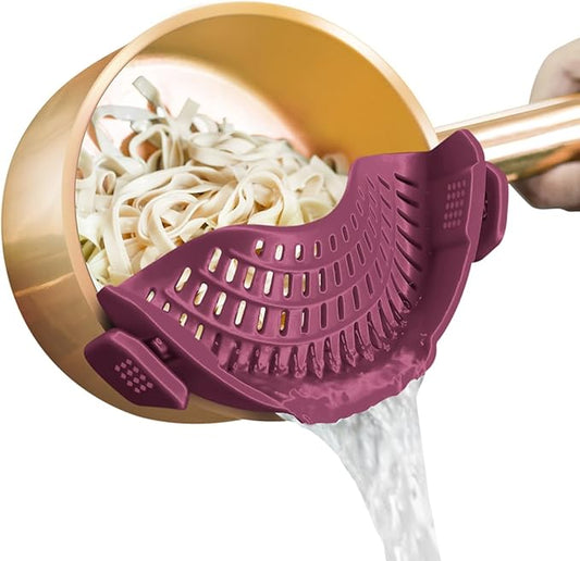 AUOON Silicone Clip on Strainer - Adjustable Strainers and Colanders for All Pots Pans and Bowls | Practical Kitchen Gadgets for Cooking and Draining (Cherry) by AUOON