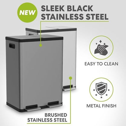 Simpli-Magic 16 Gallon (60L) Elegant Black Step Trash Can – Dual Compartment Kitchen Garbage Can with Waste & Recycling Bins – Slow-Close Lid, Odor Control, Hands-Free, Premium Stainless Steel - Image 4