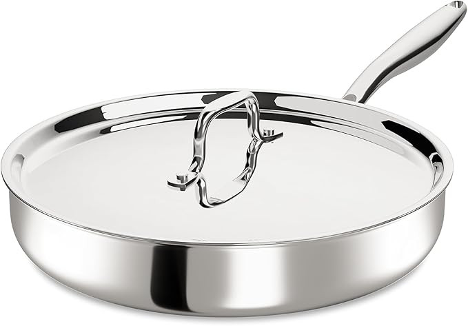 12 Inch Tri-Ply Stainless Steel Frying Pan, Frying Pan with Lid, PFOA/PTFE Free Skillet, Induction Cooking Pans, Dishwasher & Oven Broiler Safe 600F, Professional Cookware, Heavy Duty & Even Heat by UmiteChef