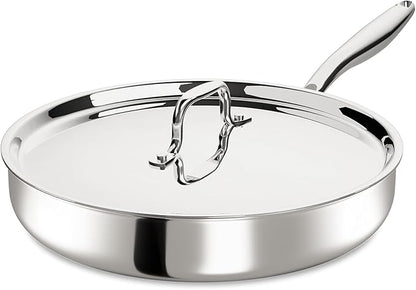 12 Inch Tri-Ply Stainless Steel Frying Pan, Frying Pan with Lid, PFOA/PTFE Free Skillet, Induction Cooking Pans, Dishwasher & Oven Broiler Safe 600F, Professional Cookware, Heavy Duty & Even Heat by UmiteChef