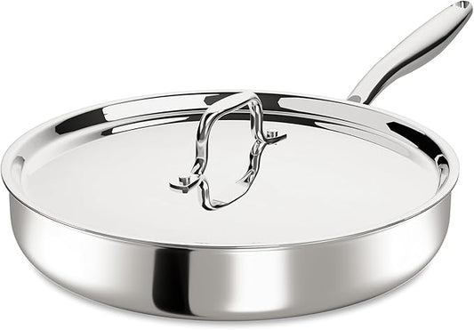 12 Inch Tri-Ply Stainless Steel Frying Pan, Frying Pan with Lid, PFOA/PTFE Free Skillet, Induction Cooking Pans, Dishwasher & Oven Broiler Safe 600F, Professional Cookware, Heavy Duty & Even Heat by UmiteChef