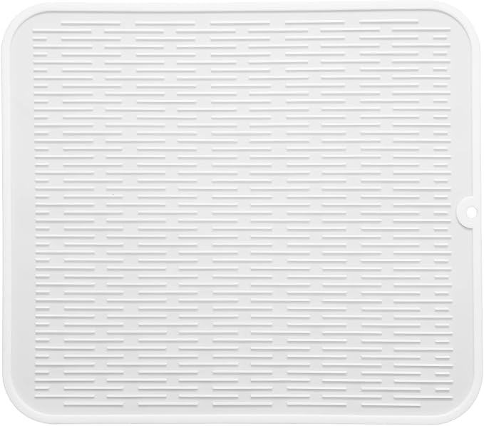 MicoYang Silicone Dish Drying Mat for Multiple Usage,Easy clean,Eco-friendly,Heat-resistant Silicone Mat for Kitchen Counter or Sink,Refrigerator or Drawer Liner White XL 18 inches x 16 inches by MicoYang
