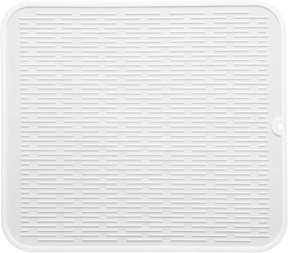 MicoYang Silicone Dish Drying Mat for Multiple Usage,Easy clean,Eco-friendly,Heat-resistant Silicone Mat for Kitchen Counter or Sink,Refrigerator or Drawer Liner White 2XL 24 inches x 18 inches by MicoYang